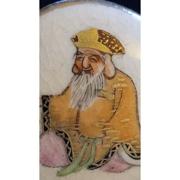 VINTAGE SATSUMA STYLE CUFFLINKS GOLD HAND PAINTED CERAMIC 7 Lucky Gods Estate